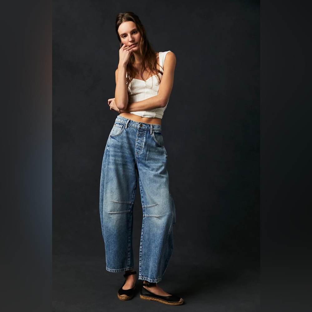 Free People Blue Wide-Leg Jeans